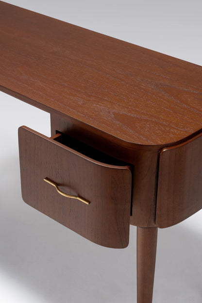 timber desk with drawers and brass handle