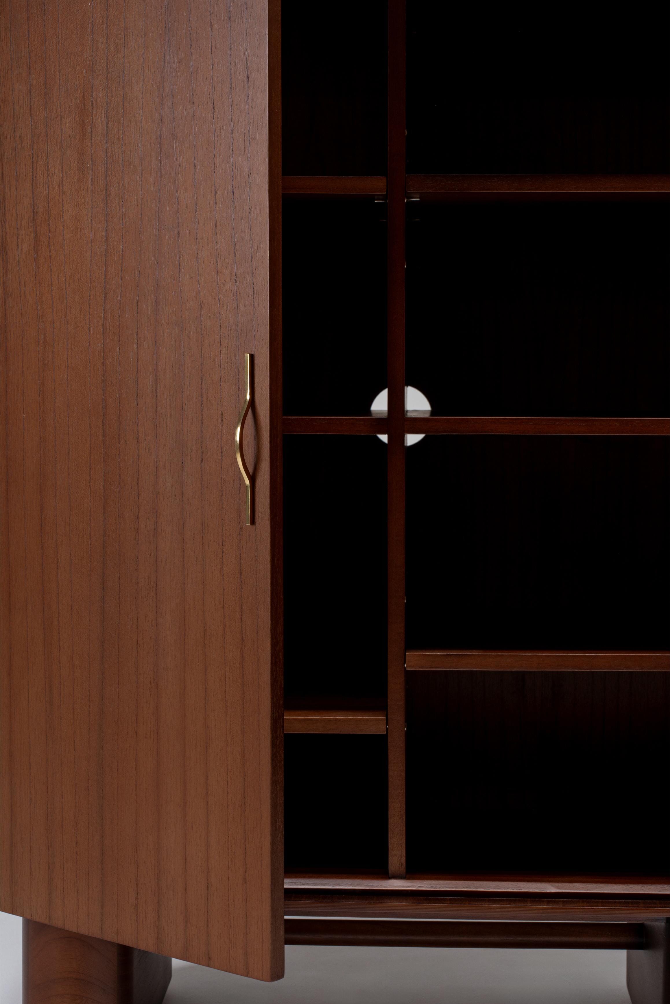 Wooden cabinet with open door