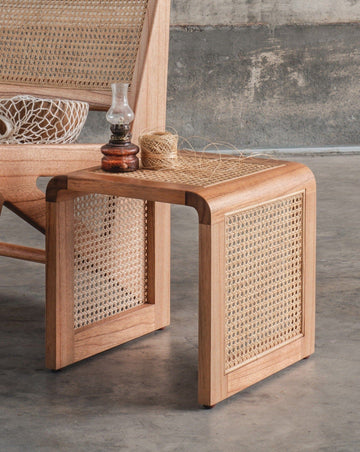 Nimoi Cube solid table- wooden rattan side table - Larkwood Furniture