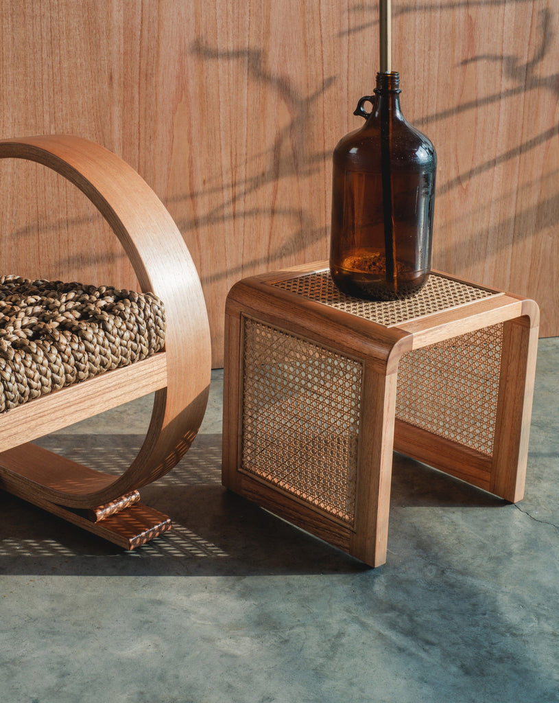 Nimoi Cube solid table- wooden rattan side table - Larkwood Furniture