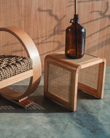 Nimoi Cube solid table- wooden rattan side table - Larkwood Furniture