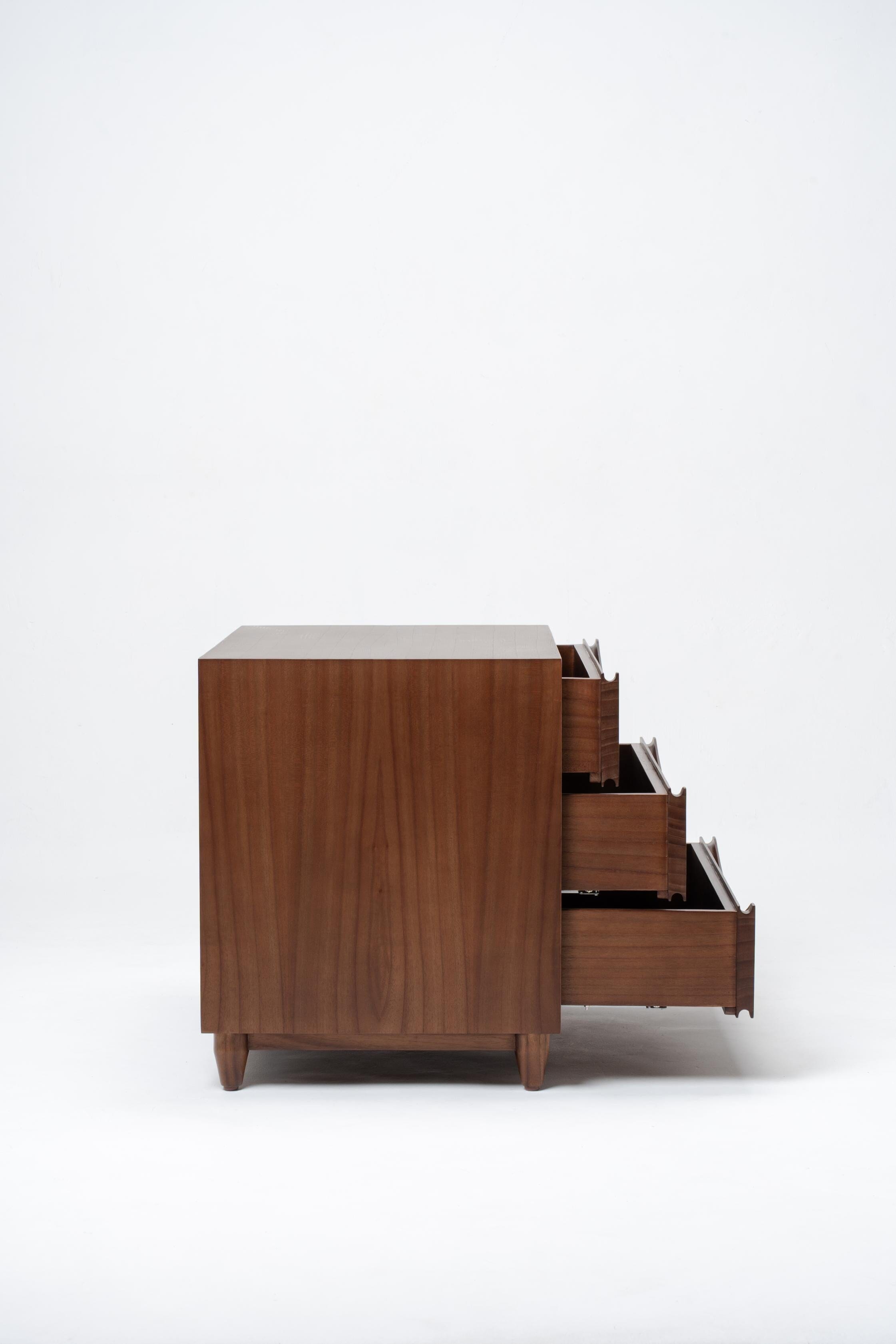 tall wooden bedside tables and drawers on a white background