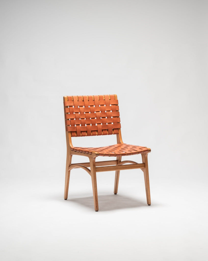 Terracotta Woven Dining Chair - leather woven dining chair - Larkwood Furniture